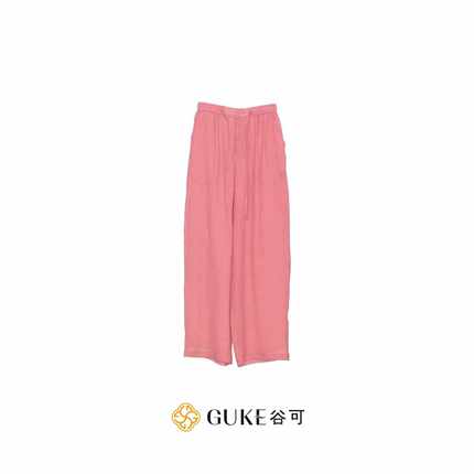 GKE/谷可k1259高腰休闲直筒裤女春藏蓝色苎麻垂感通勤百搭阔腿裤