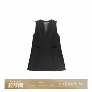GKE 黑色连衣裙女高级感A字背心裙轻奢 谷可LQ1262小香风V领无袖