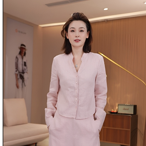 谷可亚麻V领长袖衬衫女通勤显瘦