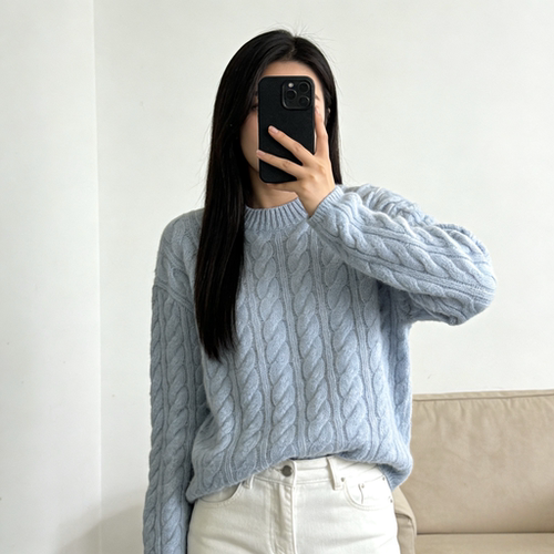 慵懒风麻花圆领宽松女羊绒衫