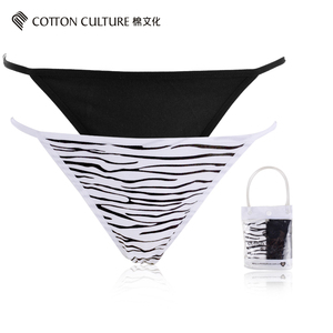棉文化 女士内裤100%纯棉全棉三角裤衩低腰性感条纹细带高叉