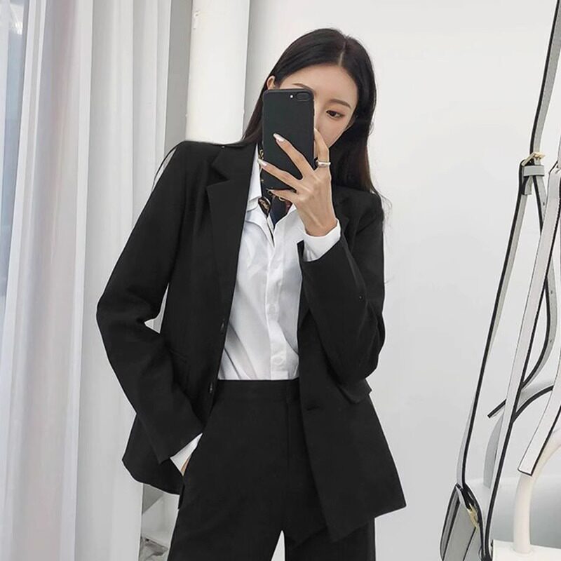 礼仪辩证长袖黑色气质西装套装