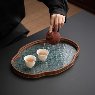 海棠形玻璃茶盘壶承干泡台家用茶壶茶杯茶托盘高颜值茶点盘收纳盘