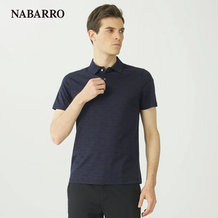 商务藏蓝色暗提花纳巴罗男夏翻领上班短袖 T恤蚕丝棉男夏清凉透气