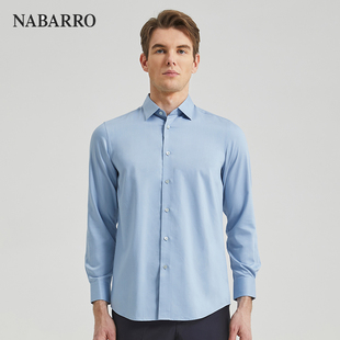 衬衫 纳巴罗男士 商务休闲上班日常浅蓝色含桑蚕丝长袖