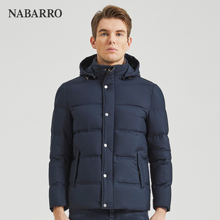 纳巴罗休闲连帽藏蓝色厚实保暖连帽鹅绒服外套