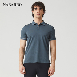 纳巴罗时尚轻商务灰绿色夏日男翻领短袖T恤