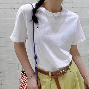 刺绣小标圆领短袖 宽松白色T恤女上衣潮963 新款 JTENGC吉藤2025夏季