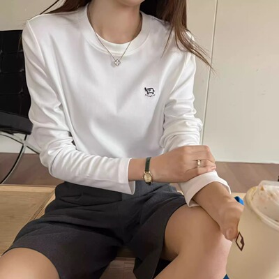 JTENGC吉藤2025秋冬新款时尚刺绣小标圆领长袖宽松T恤女上衣潮228