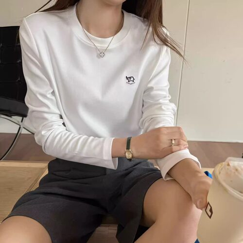 JTENGC吉藤2025秋冬新款时尚刺绣小标圆领长袖宽松T恤女上衣潮228