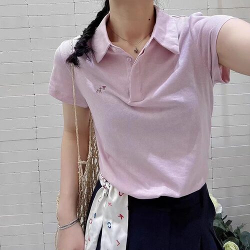 JTENGC吉藤2025夏季新款小鹿刺绣Polo领短袖宽松T恤女百搭上衣928