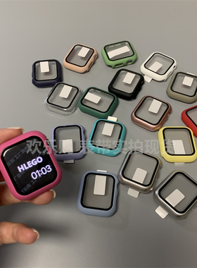 适用Applewatch7/8苹果iwatch65磨砂表壳SE钢化膜一体Ultra保护套