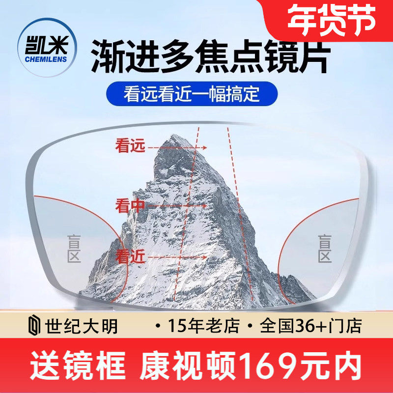 韩国凯米内渐进眼镜片远近两用多焦点镜片U6防蓝光薄远视老花镜片