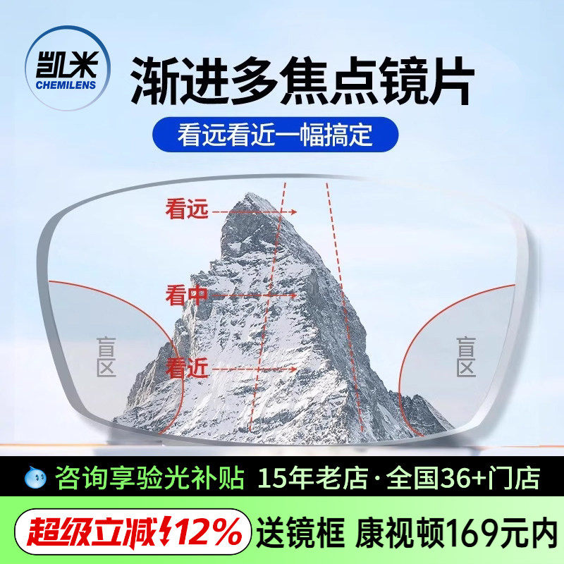 韩国凯米内渐进眼镜片远近两用多焦点镜片U6防蓝光薄远视老花镜片