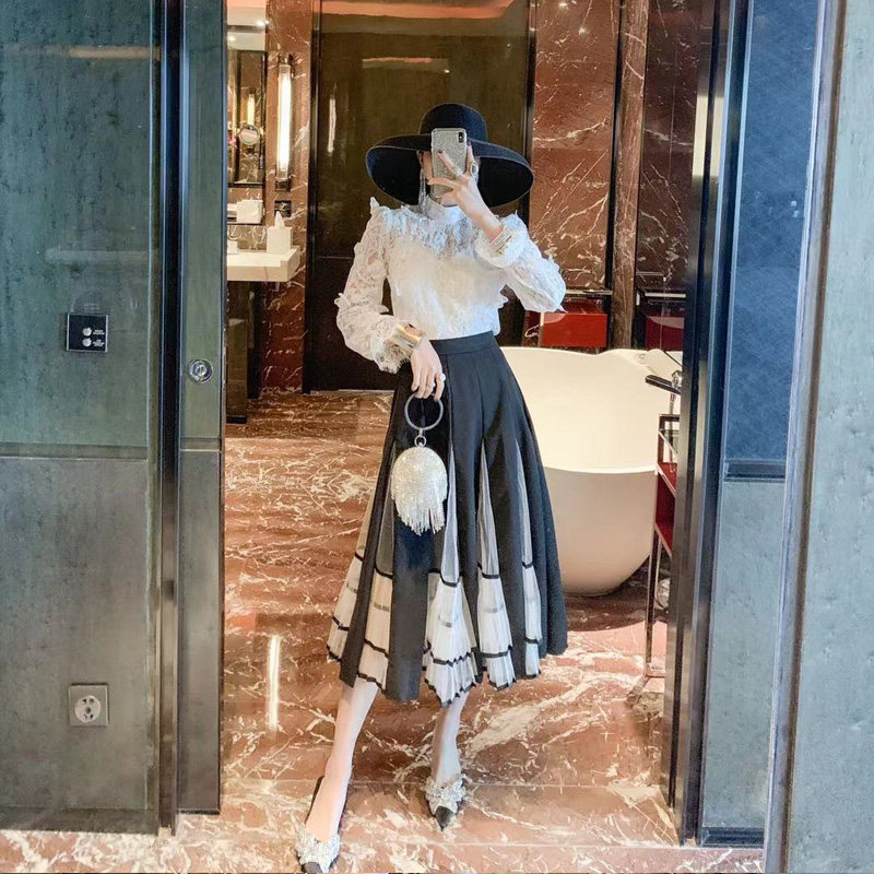 时尚气质显瘦过膝长裙半身裙秋装2019新款法式高腰大摆伞裙网纱裙|ruв категории Женская одежда, юбка - от Buy2taobao.com для оказания профессиональной услуги покупки агента Taobao