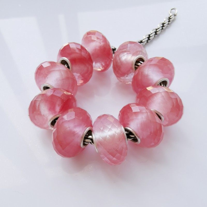 毕亨特 圆切面 粉色 人造 西瓜石 手链串珠