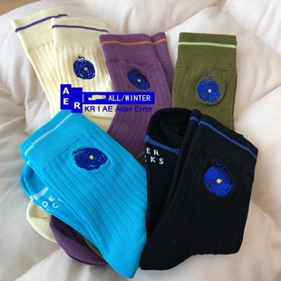 AD袜子女中筒袜ER纯色花朵刺绣ins潮牌欧美纯棉长筒袜子杯子包装