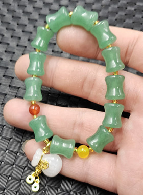 东陵玉竹节玉石手链草绿色
