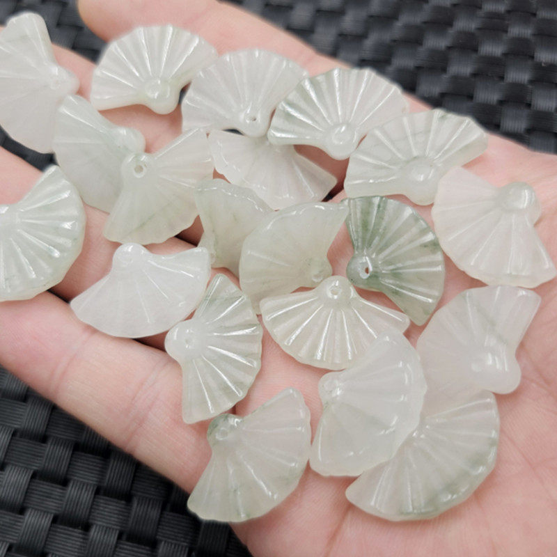 天山翠扇子玉石挂件翠绿飘花扇子手链项链耳环流苏饰品吊坠玉牌子