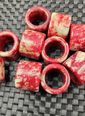 鸡血红岫玉扳指玫红色玉石扳指