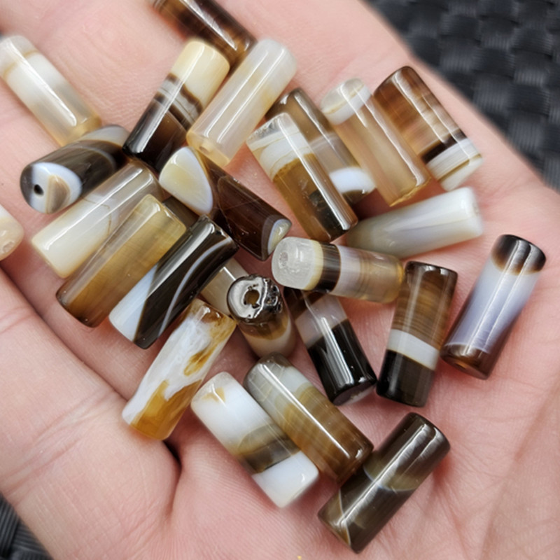 缠丝玛瑙桶珠玉石散珠白咖色玉髓直筒直柱直管路路通饰品配件珠子