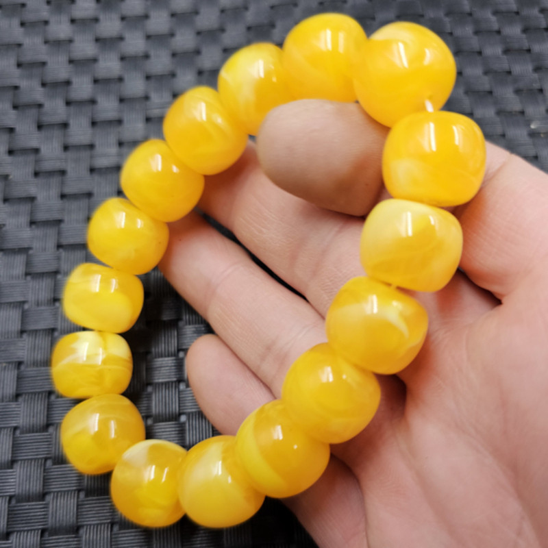 荧光仿蜜蜡老型珠手链鸡油黄花蜜蜡路路通手链diy饰品手串手饰