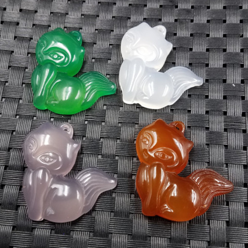 卡通吊坠天然玉石a货红玛瑙狐狸挂件绿玉髓狐狸吊坠玉石狐狸玉坠