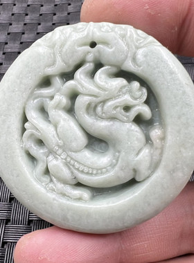 玉石挂件贵州翠生肖龙挂件方解石玉古龙吊坠豆绿色吊坠玉牌子车挂