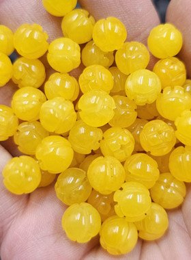 鸡油黄莲花珠圆珠玉石散珠金黄色石英岩玉莲花手链项链饰品配件珠