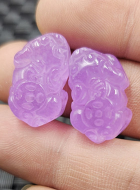 紫罗兰貔貅玉石挂件紫色石英岩玉前后孔貔貅手链吊坠钥匙吊坠玉坠