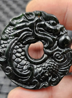 新疆和田墨绿玉生肖龙玉石挂件