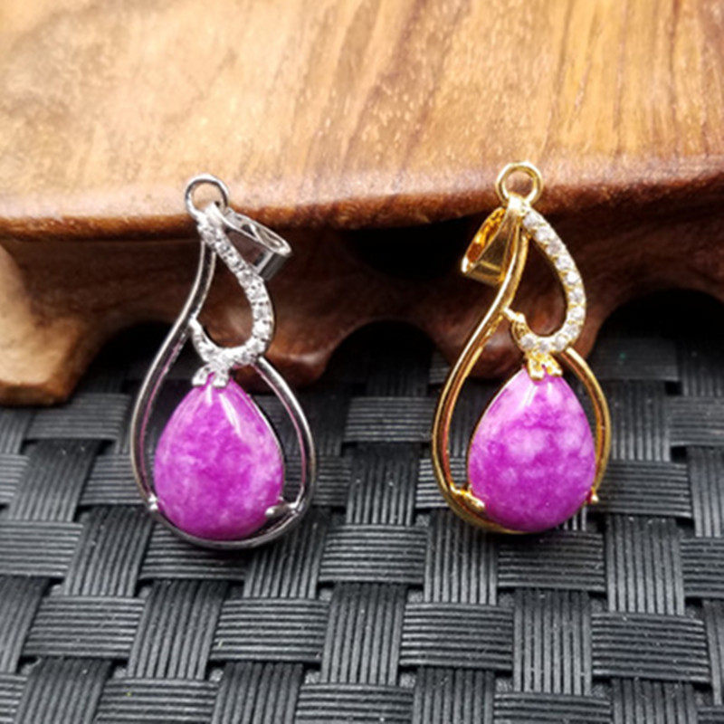 时尚百搭天然玉石桃花玉水滴挂件粉色玉石水滴吊坠项链坠玉坠