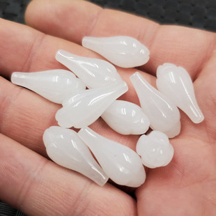 瑞隆轩新疆和田白玉兰花配件金丝玉兰花散珠半孔玉石配件手工散珠