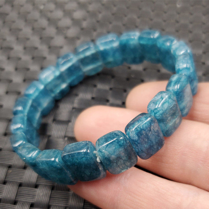 玉石手链藏蓝色手链石英岩玉手链玉石手链玉石手串湖蓝色手环