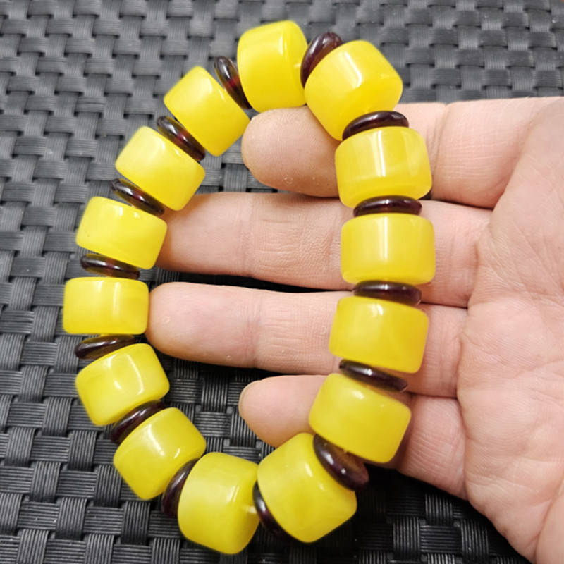 荧光浮盐水人造蜜蜡路路通手链鸡油黄桶珠轮胎珠手链手饰手环