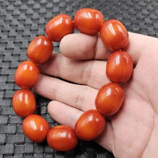 人造蜜蜡路路通手链橘红色蜜蜡勒子桶珠米珠手链男女同款手串手饰