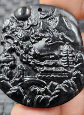 新疆和田墨玉山水玉石挂件