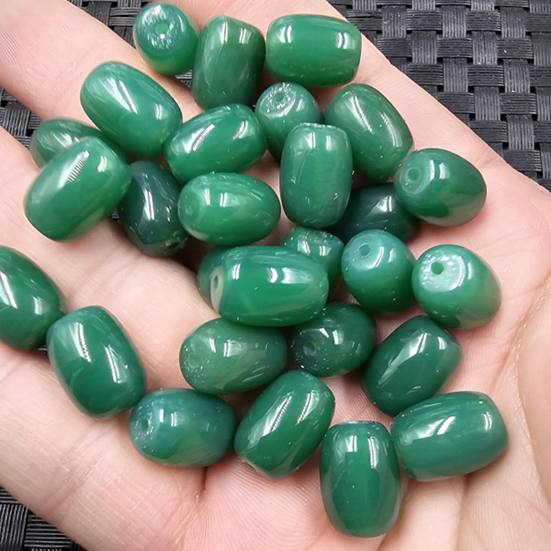 冰种绿玉髓桶珠玉石散珠绿玛瑙