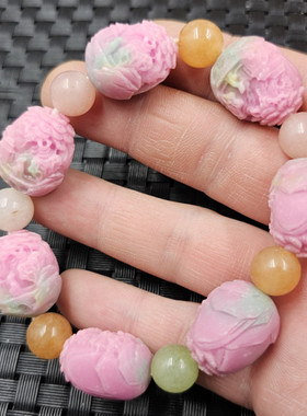 仿盐源玛瑙山水仿玉石手链桃花粉