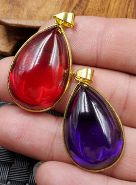 时尚百搭冰种锆石水滴挂件鸡血红水滴吊坠宝蓝色水滴项链坠