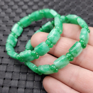 精美天然玉石翠玉干青平安牌手链阳绿玉石手链玉手串手排