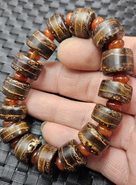 线型天珠算盘珠玉石手链咖啡色