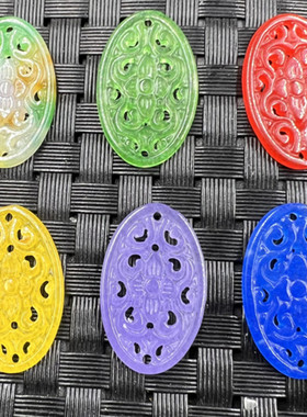 玉石挂件鸡血红花开富贵吊坠碧绿色石英岩玉镂空吊坠彩色耳环吊坠