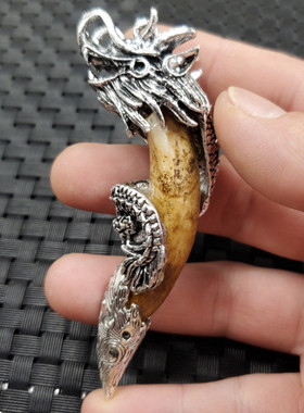 饰品吊坠复古牙型挂件藏银龙头