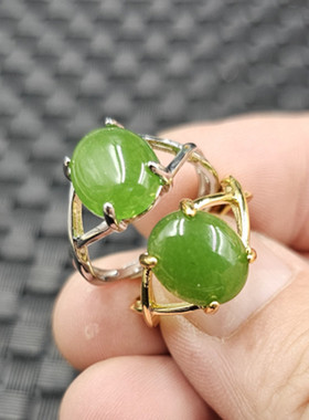 台湾碧玉蛋面玉石戒指菠菜绿