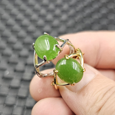 台湾碧玉蛋面玉石戒指菠菜绿