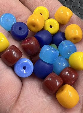 文玩散珠青金蓝色桶珠散珠鸡血红桶珠散珠鸡油黄手链项链散珠配件