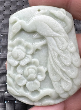 玉石挂件贵州翠孔雀挂件翠绿色花开富贵吊坠方解石玉吊坠玉牌子