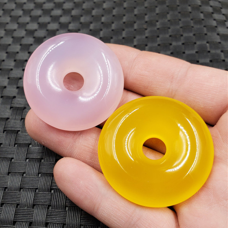 天然玉石冰种粉色玉髓平安扣吊坠黄玉髓玛瑙平安扣挂件玉坠项链坠