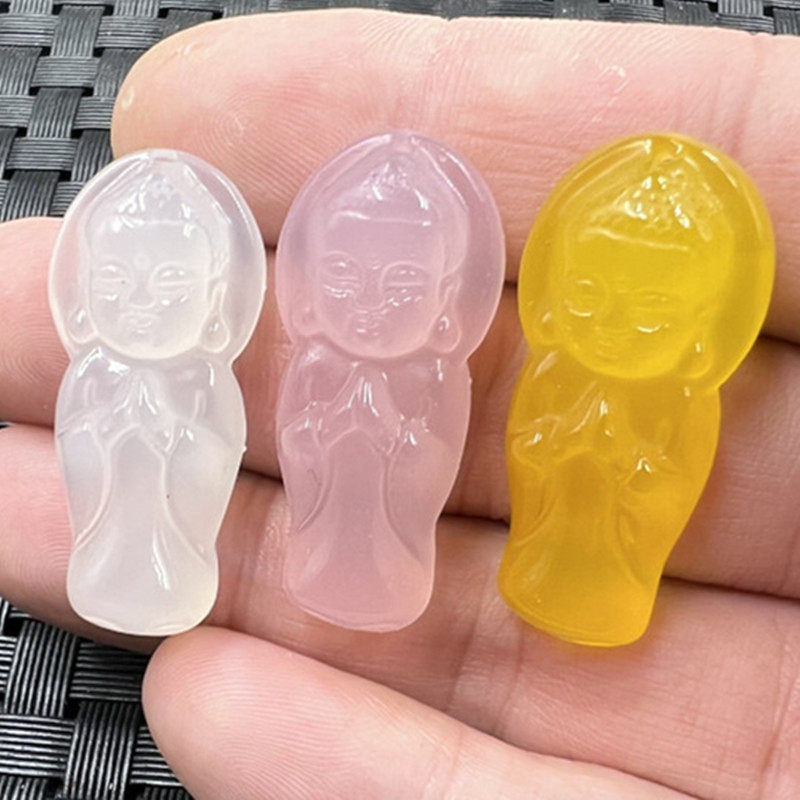 包邮玉石挂件冰种白玉髓宝宝佛挂件黄玛瑙玉佛吊坠粉色站佛项链坠